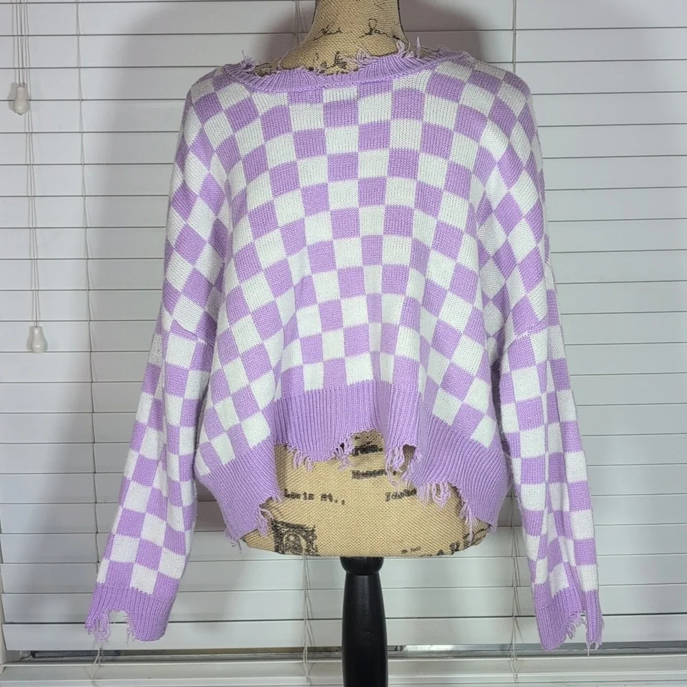 Just Polly Destress Checker Oversized Sweater Size XL - Picture 4 of 5